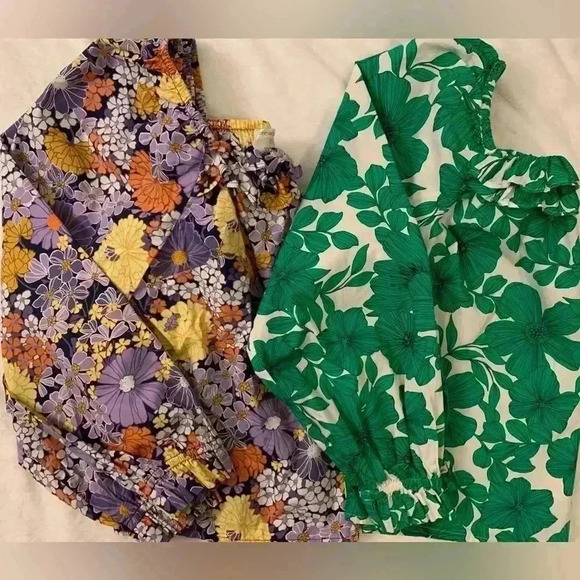 Lot of 2 Crewcuts Girls Squareneck Puff-Sleeve Tops Sz Large 10 - Picture 2 of 4